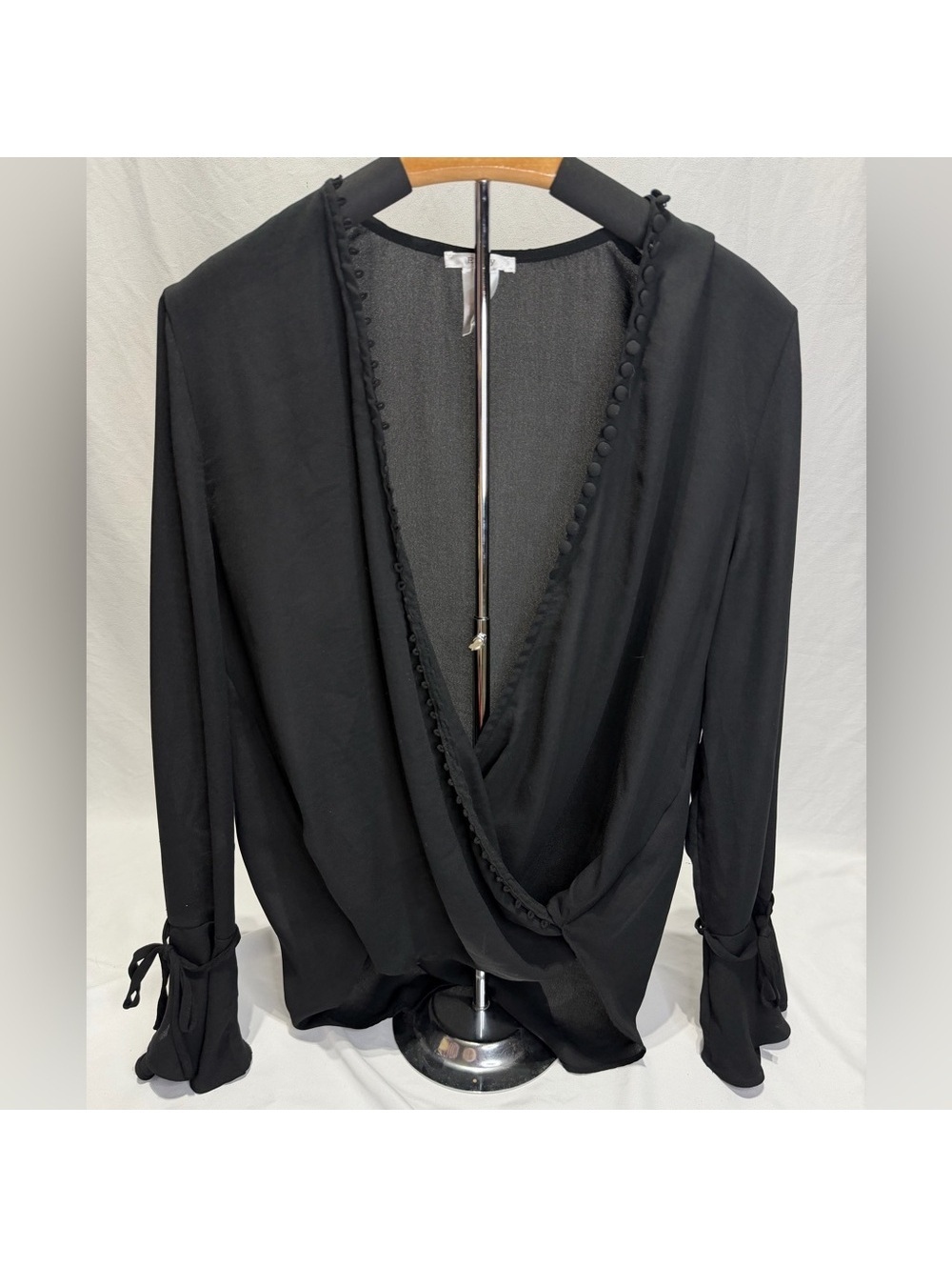 Esley Black V-Neck Blouse with Tie Cuffs